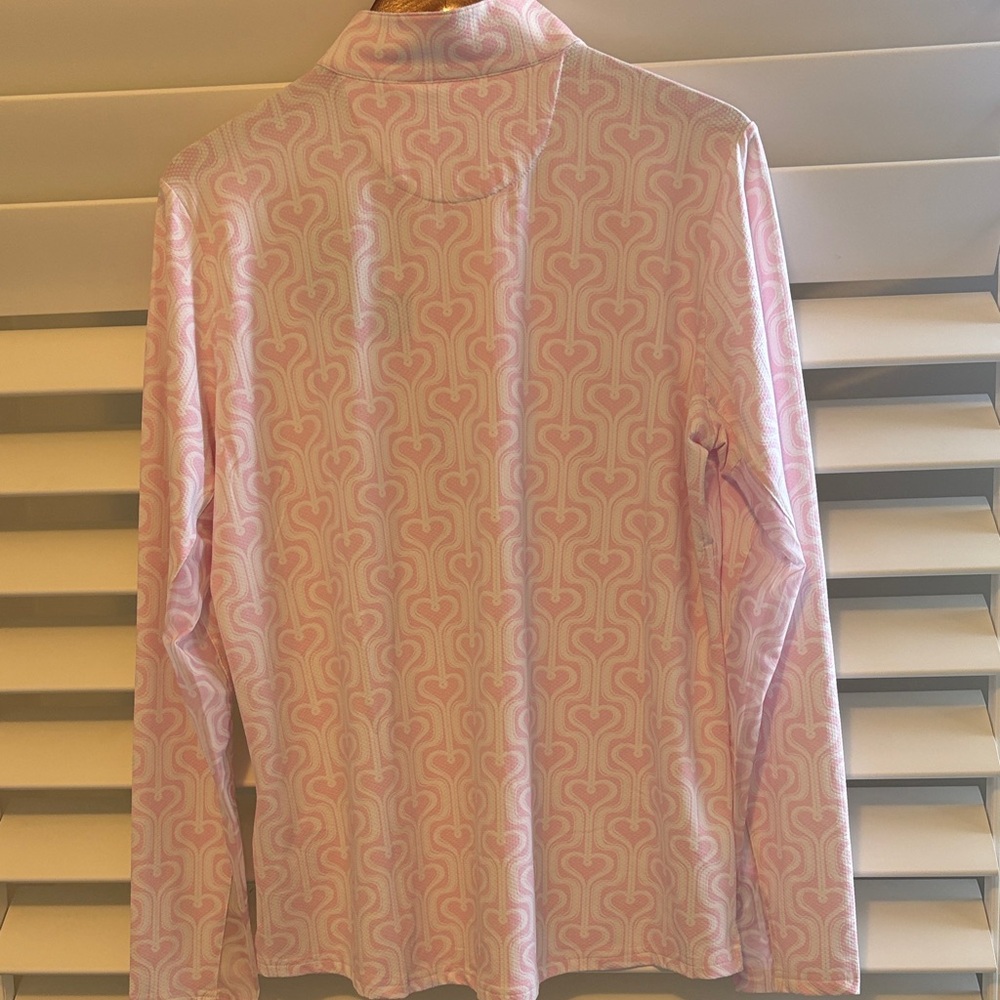 SanSoleil NWT Long Sleeve Pink Hearts Quarter Zip Sun Golf Pickleball Shirt NEW - Picture 2 of 16